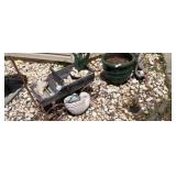 Outdoor Decorative Planters and Metal Cart