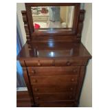 Wooden Dresser with Mirror and Five Drawers