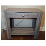 Gray Wood Veneer Side Table With Drawer