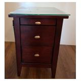 Wood Cabinet with Glass Top and Three Drawers