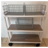 Metal and Wood Cart With Wire Storage Baskets