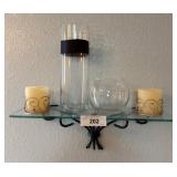 Glass Shelf With Candles And Glass Vases