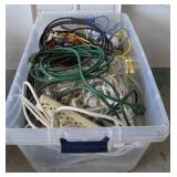 Plastic Bin with Assorted Cables and Accessories