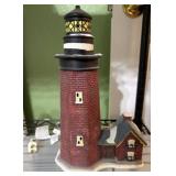 Ceramic Lighthouse with Attached House Figurine