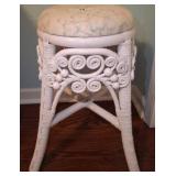 White Wicker Stool With Upholstered Seat