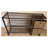Brown Metal Storage Shelf Unit with Fabric Bins