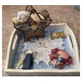 Decorative Coastal-Themed Tray with Assorted Items