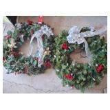 Two 24in Artificial Holiday Wreaths