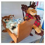 Wooden Doll Cradle, Dolls, and Plush Moose Chair