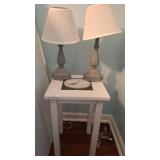 White Side Table With Two Decorative Lamps