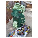 Decorative Frog Figurines and Mosaic Slipper Accen