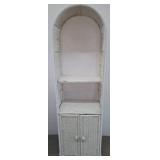 White Wicker Shelf With Arched Top and Cabinet
