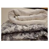 Two Quilted Blankets, White and Floral Print