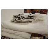 White Textured Blanket and Striped Throw