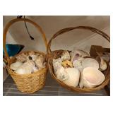 Two Wicker Baskets With Assorted Sea Shells
