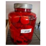 Red Plastic Jar with Assorted Toy Food Pieces