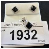 Sterling Silver Onyx Earrings and Pendant Set