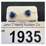 Heart-Shaped Blue Stone Silver Earrings