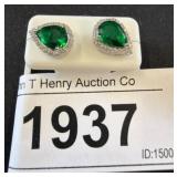 Silver Pear-Shaped Green Stone Earrings