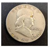 1954 Franklin Half Dollar Silver Coin