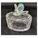 Iridescent Glass Trinket Box with Butterfly Lid