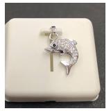 925 Silver Dolphin Pendant with Crystal Accents