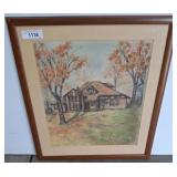 Framed Landscape Artwork of Tudor-Style House