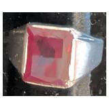 10K Gold Ring With Rectangular Red Stone