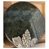 Green Marble Trivet with Metal Grape Accent