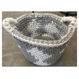 Gray and White Braided Rope Storage Basket