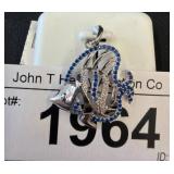925 Silver Fish Pendant with Blue and White Stones
