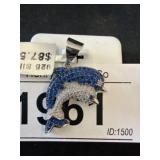 Sterling Silver Dolphin Pendant with Blue Crystals