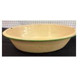 Cream-Colored Enamelware Basin with Green Trim