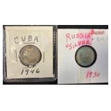 1946 Cuba 1 Centavo and 1930 Russia 10 Kopeks Coin
