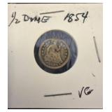 1854 Liberty Seated Half Dime in Holder