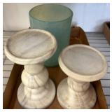Marble Candle Holders and Frosted Glass Vase