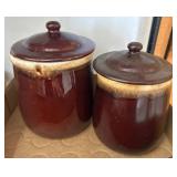 Brown Glazed Ceramic Lidded Crocks