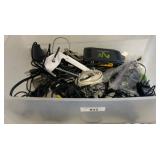 Plastic Bin With Mixed Cables and Electronics
