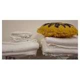 Yellow Sun Pillow and White Towels Lot