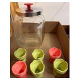 Glass Jar with Lid and Ceramic Egg Cups Set