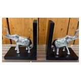 Elephant Figurine Bookends With Black Bases