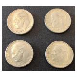 Four Roosevelt Dimes, 90% Silver