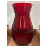 Ruby Red Glass Vase with Flared Rim