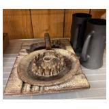 Ceramic Ashtray and Two Black Metal Mugs