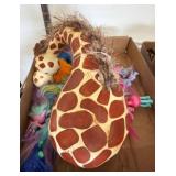 Painted Giraffe Sculpture and Assorted Toy Figures