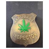 Metal Badge with Marijuana Inspector Text
