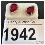 Silver Earrings With Red Stone Accents