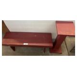 Red Wooden Bench and Pedestal Stand
