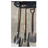 Three Metal and Wood Garden Shovels