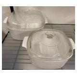 Two White Ceramic Dishes with Glass Lids